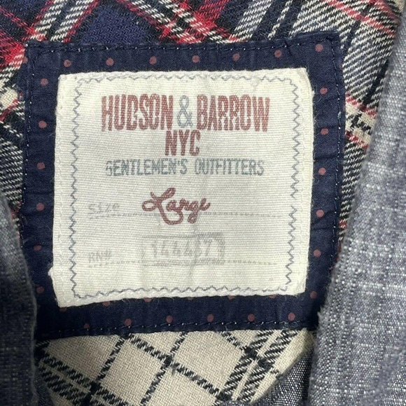 HUDSON AND BARROW NYC Mens Sz L Gray Cotton Shirt - Picture 3 of 6